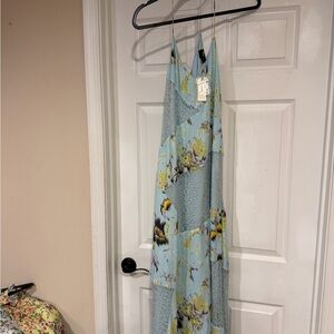 Anthropologie Blue Floral Maxi Dress